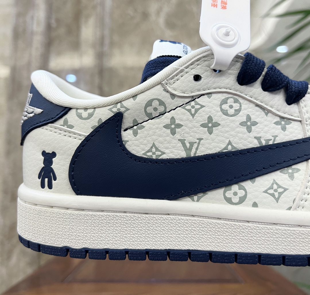 Travis Scott x LV x Air Jordan 1 Low OG SP 2024新款男女生低幫倒鉤LV聯名暴力熊深藍白