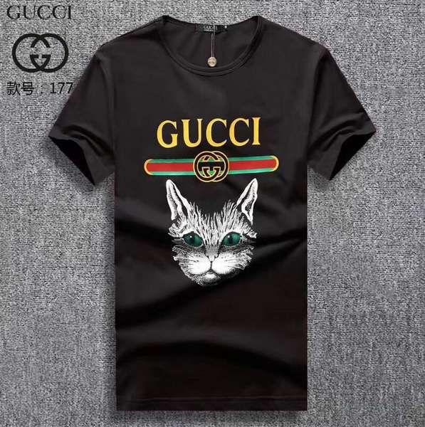guccit恤 2018夏季新款 经典猫头圆领男生短袖t恤 黑色