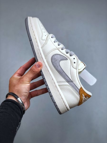 Travis Scott x Fragment Design x Air Jordan 1 Low OG SP LV米白火星灰 2024最新情侶款低幫文化休閒板鞋