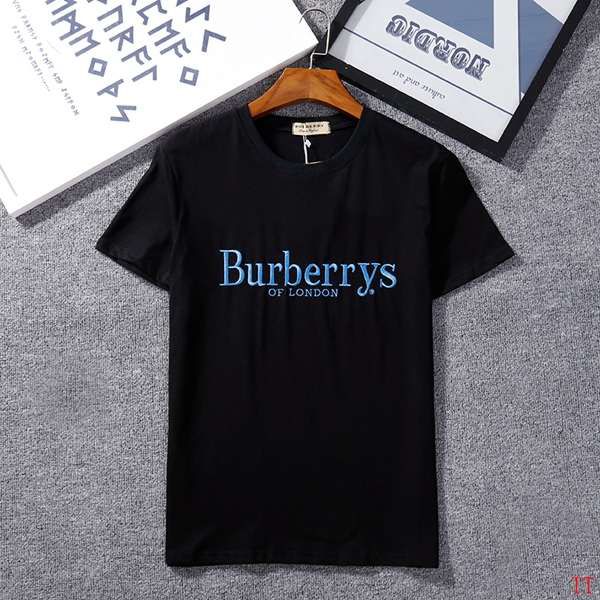 burberry巴宝莉 2018新款 蓝色字母刺绣圆领休闲男生短袖t恤 黑色