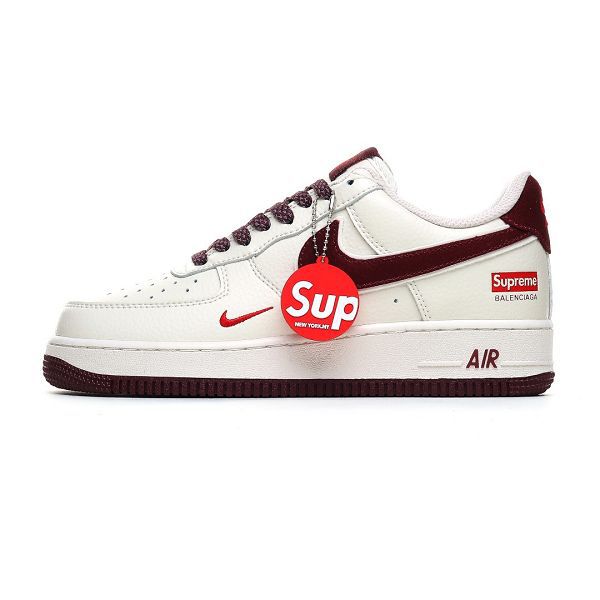 NIke Air Force 1 '07 Low Supreme聯名 米白酒紅色 空軍一號 男女款低幫休閒鞋