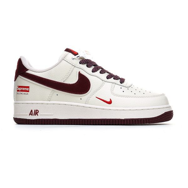 NIke Air Force 1 '07 Low Supreme聯名 米白酒紅色 空軍一號 男女款低幫休閒鞋